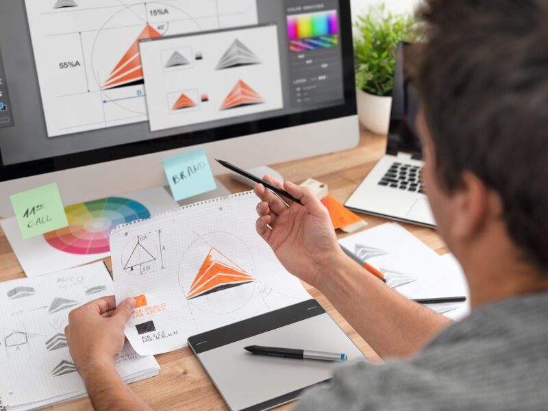 Graphic,Designer,Drawing,Sketches,Logo,Design.,The,Concept,Of,A