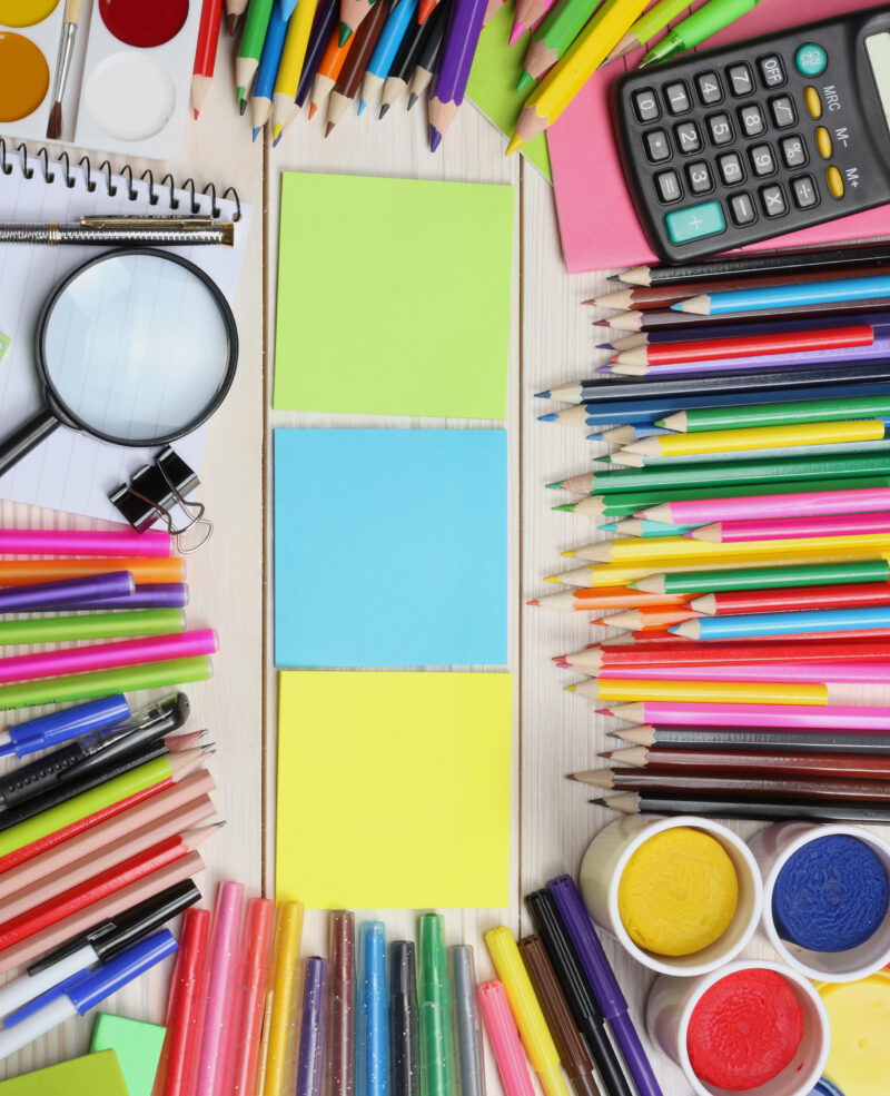 School,And,Office,Supplies.,School,Background.,Colored,Pencils,,Pen,,Pains,